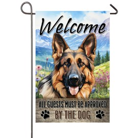 German Shepherd Garden Flag All Visitors Must Be Approved By The Dog Funny Yard Flags for Outside 12x18 Inch Double Sided Front Porch Lawn Garden Yard Decor Burlap Welcome Banner Gifts for Dog Lovers