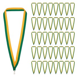 PATIKIL Award Neck Ribbons with Snap Clips, 100 Pack Polyester Medal Lanyards Blank Award Ribbon for Competitions Achievement Sports Party, Green/Yellow
