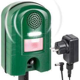 VOSS.sonic 2800 Ultrasonic Repeller with Motion Sensor and Flash - Marten Deterrent, Cat Deterrent, Animal Deterrent, Raccoon with Power Supply and Ground Rod