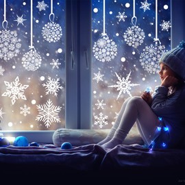 AnyDesign 9 Sheet Christmas Window Clings Xmas Snowflake Window Decals Double-Sided Window Decor Stickers for Xmas Winter Holiday Home School Office Decoration Party Supplies