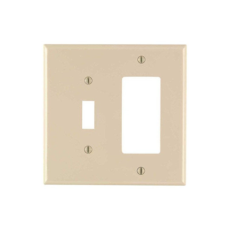Leviton 2-Gang 1-Toggle 1-Decora/GFCI Combination Wallplate, Midway Size, PJ126-T, Light