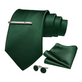 JEMYGINS Men's 9 cm Wide Extra Long Tie and Pocket Square Tie Clip Set Suitable Wedding Party, dark green