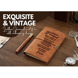 InnoBeta Principal Gifts for Principals, Journal Pen Set for Principal Appreciation, 7.8"x5" Leather Embossed Refillable Notebook for Birthday, Christmas, Retirement