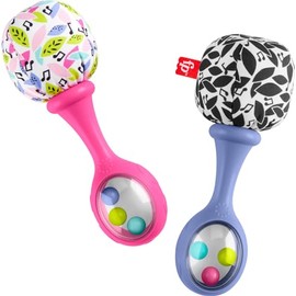Fisher-Price Juguetes para recién nacidos Rattle ‘n Rock Maracas, 2 Instrumentos Musicales Blandos para el Juego y el Desarrollo de Bebés de 3+ Meses, Rosa y Morado