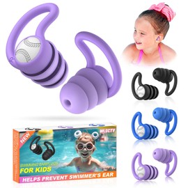 WLSCTY Swimming Ear Plugs Waterproof Earplugs - 3 Pairs Silicone Swim Ear Plugs for Kids, Water Sports Earplugs for Showering, Bathing, Surfing - Keep Ear Water Out (Kids- Black, Pruple, Blue)
