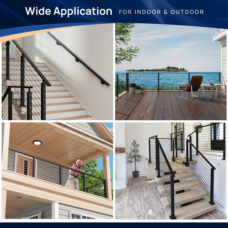 1 Pack 8FTx 2"x1" Aluminum Black Handrail with Self Drilling