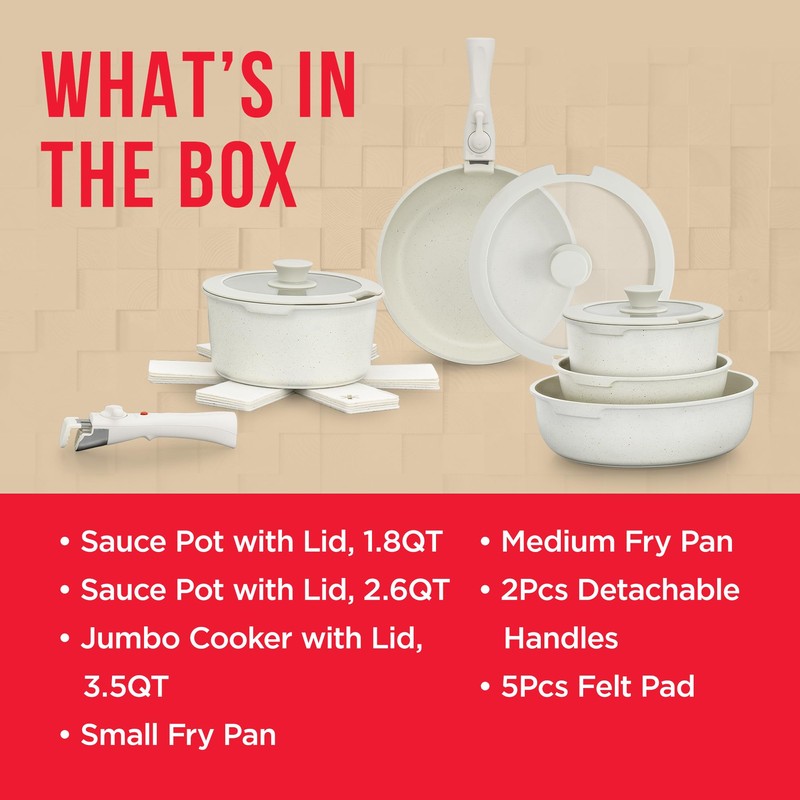 Bakken-Swiss Detachable 15-Piece Cookware Set – Granite Non-Stick – Eco-Friendly