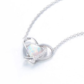 LOVANS Women's Necklace 925 Silver Heart Pendant Chain Women's Jewellery Gifts for Valentine's Day Anniversary Birthday Mother's Day for Women Mother Girlfriend, Sterling Silver, Opal