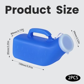 fKiZanthene 2Pcs Blue Male Urinal Bottles, 1200ml Portable PE Urine Bottles for Men, Ideal for Home Hospitals Emergency and Travel, Outdoor, Car, Travel, Camping