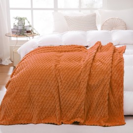 Puncuntex Burnt Orange Throw Blanket 108"×90" inches Fuzzy 3D Jacquard Decorative Flannel Fleece Super Soft Plush Cozy Blanket for Couch Sofa Chair Lightweight