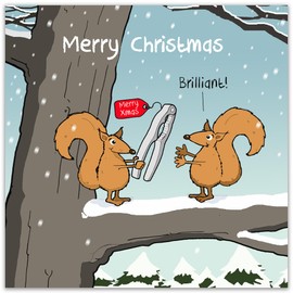Twizler Merry Christmas Card with Squirrels & Nutcracker - Happy Christmas Card - Xmas Card – Funny Christmas Card - Womens Christmas Card - Mens Christmas Card - Female Christmas Card