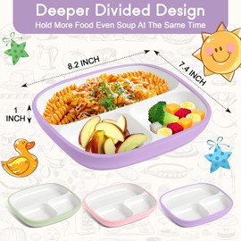 Domensi 3 Sets Kids Porcelain Plates with Silicone Sleeves 8.2 Inch Divided Porcelain Plate Toddler White Suction Dishes for Baby Troubleless Eating Microwave Dishwasher Safe (Classic)