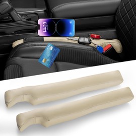 Car Seat Gap Filler, 2 Pack Leather Universal Gap Stopper for Car Truck SUV to Block The Gap Between Seat and Console Organizer Stop Things from Dropping, Beige