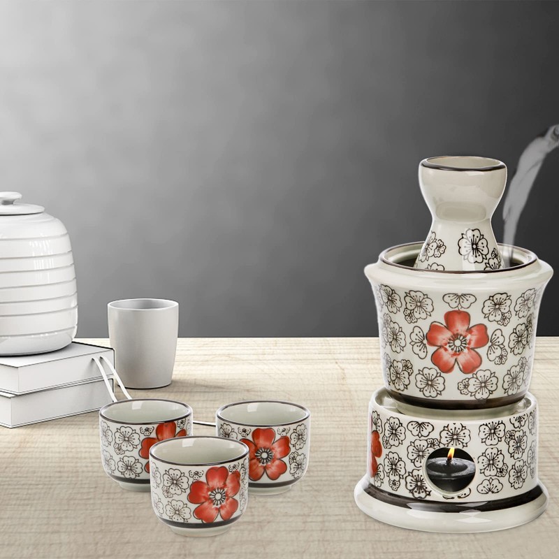 Foraineam Ceramic Sake Set with Warmer, Japanese Style Porcelain Hot