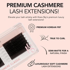 KIARA SKY LASH Cashmere Classic Lash Extensions | Premium Cashmere Lash Extensions | Soft Semi-matte natural finish | For Professional Eyelash Extensions Use Only | Black, (CC-0.15-16mm)