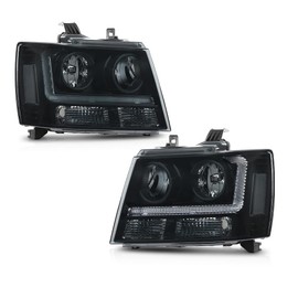 PIT66 LED Headlights Assembly Front Headlamp Compatible with Chevy Tahoe Suburban 1500 2007-2014, Fit Chevy Avalanche Suburban 2500 2007-2013 GM2503263 Smoke Lens Black Housing Clear Reflector