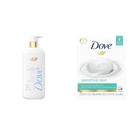 Dove Dove Fragrance Free Body Wash Ultra Sensitive 10 Ingredients 18.5 oz Beauty Bar Fragrance Free Hypoallergenic Sensitive Skin 3.75 oz (Pack of 8)