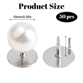 URROMA Pearl Brooch Button, 50 Sets Faux Pearl Brooch Buttons No Sew Buttons White Round Embellishments for Dress Suit Bag Decoration DIY Craft, 10 mm