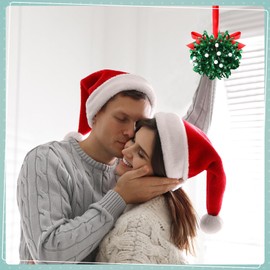 Yuxung 4 Pcs Glitter Mistletoe Kissing Ball Christmas Ornaments 5 Inch Hanging Mistletoe Decoration Xmas Kissing Ball Set Artificial Mistletoe White Berries with Bow Knots Holiday Party Decor