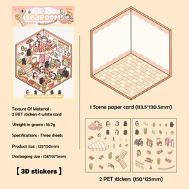 8 Sets DIY 3D House Stickers Set, Funny Sticker Scenes, DIY Making - Bedroom | Dessert House | Restaurant | Small World, Used to Relieve Stress and Pass The time (with Tweezers).