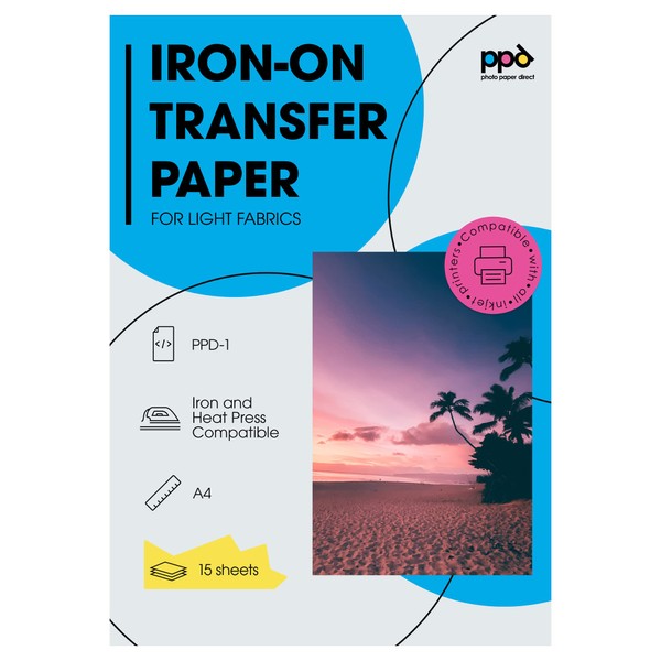 PPD 15 x A4 Inkjet Premium Transfer Paper for Light Textile, Iron and Transfer Press PPD-1-15