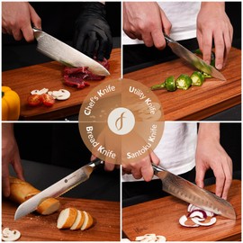 4 Pieces Professional Kitchen Knife Set, Damascus German Stainless Steel Chef Knife Set With Wooden Box, 8" Chef Knife, 5" Utility Knife, 8" Bread Knife, 7" Santoku Knife, Gifts for Men Women