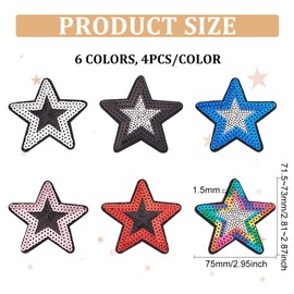 HOBBIESAY 24Pcs 6 Colors Stars Iron on Patch Star Embroidered Patch Iron on Sew on Star Patches Twinkling Star Ironing Sewing Patch DIY Patch for Clothing Jeans Hat Bag Repair