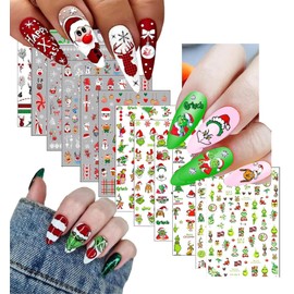 Christmas Nail Stickers, 12 Sheets Grinch Nail Stickers, Christmas, Santa Claus Nail Stickers, Grinch Decoration Christmas Stickers Nails