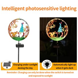 YZYOE Solar Powered Squirrel elf Light, Garden Decoration forging Iron Art Beautiful Squirrel and elf Ground lamp, Wireless Dusk to Dawn LED Landscape Light Waterproof.