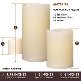 Furora LIGHTING LED Flameless Candles with Remote Control, Ivory in Set of 8, Real Wax Battery Operated Pillars and Votives LED Candles with Flickering Flame and Timer Featured