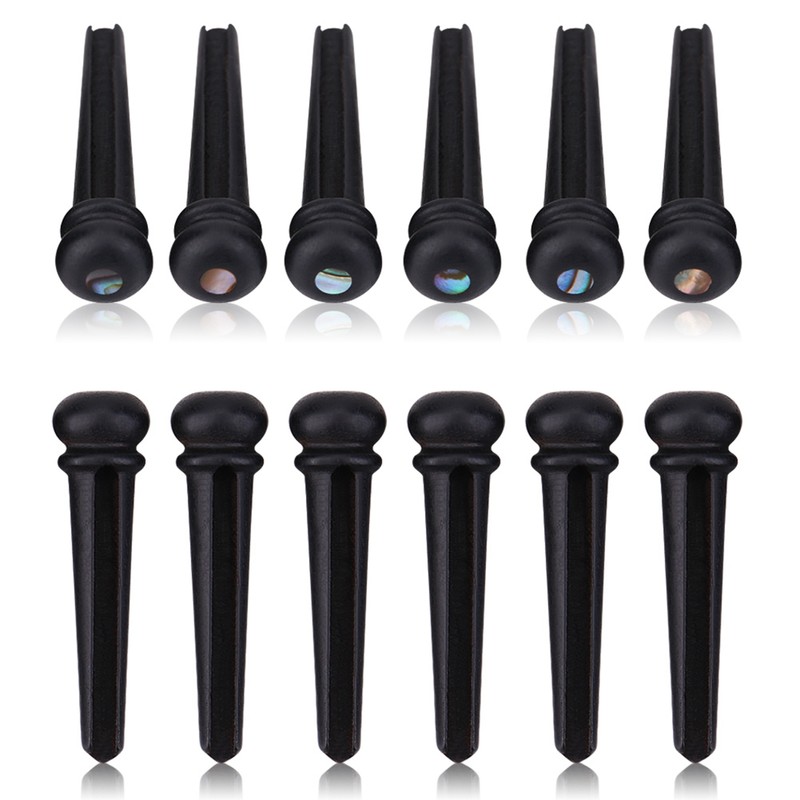 6Pcs Ebony Bridge Pins With Abalone Shell for Acoustic Folk