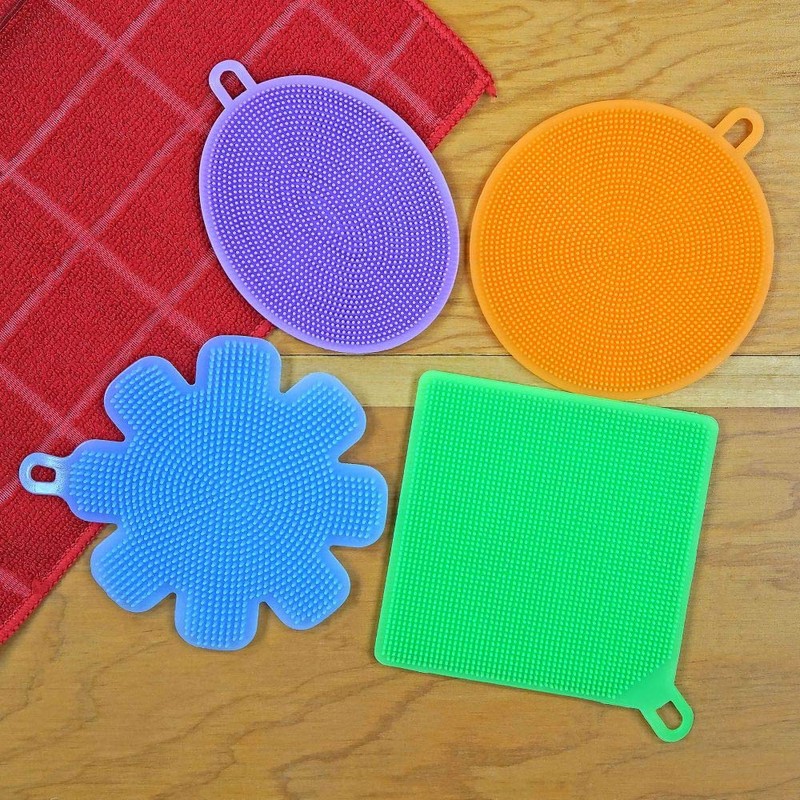 Silicone Dish Washing Sponge Scrubber Set 4 Pot Pan Cleaning
