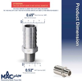 MAACFLOW Stainless Steel 1/4" Male NPT to 5/8" Hose ID Barb Barbed Fitting Adaptor Connector (Pack of 2)