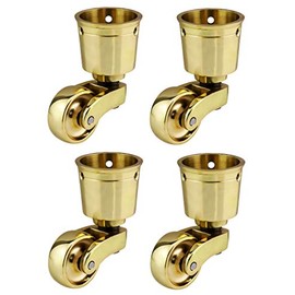 Solid Brass Castors Casters with 28mm Wheels – Genuine Solid Polished Brass – Antique Vintage – Cup Style Fitting – Polished Brass – UK Company - Set of 4