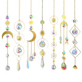Crystals Suncatcher, 7Pieces Colorful Hanging Sun Catcher with Chain Prism Pendant Ornament Crystal Balls for Indoor Window Home Garden Christmas Day Party Wedding Decoration