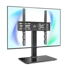 FITUEYES Universal TV Mount Stand Table Top TV Stand for 27-55 inch TVS Height Adjustable TV Stand Mount, Glass Base, Black