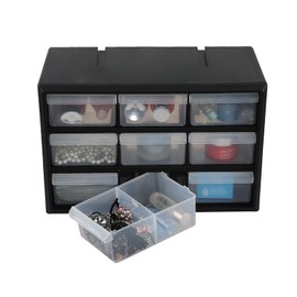Yesdate 9-Drawer Plastic Drawer Storage Cabinet for Garage Organization, Stackable Bead and Craft Storage, Small Parts Organizer, Black