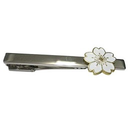 Kiola Designs White Cherry Blossom Flower Tie Clip