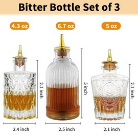 LINALL Bitters Bottle Set - Syrup Bottles with Stainless Steel Pourers, Glass Vintage Bottle,