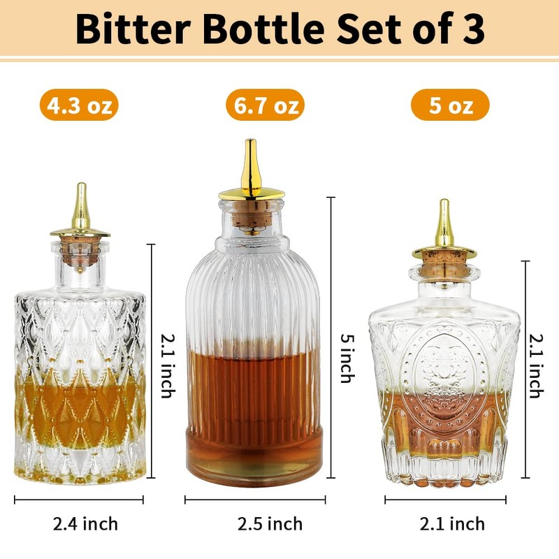 LINALL Bitters Bottle Set - Syrup Bottles with Stainless Steel
