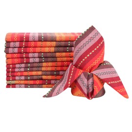 LFH Home 100% Cotton Cloth Napkins Set of 12, Washable Reusable Salsa Dobby Stripes Cotton Napkin, Soft Cotton Cloth Napkins for Dinner, Wedding, Spring, Family Gathering & Daily Use (18x18)-Red