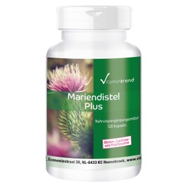 Milk Thistle Plus - 120 Capsules - Milk Thistle Complex with Milk Thistle, Artichoke & Dandelion - High Dose with 80% Silymarin - Vegan - Bioavailable Supplements from Germany | Vitamintrend