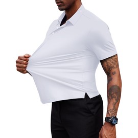 Lion Nardo Mens Polo Shirts Short Sleeve Stretch Golf Polo Shirts Dry Fit Polo T Shirts for Men Golf Shirts Tennis Polo White