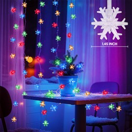 Lakumu Christmas Decorations Lights, 20FT 40 LED Snowflake String Lights Battery Operated with 8 Modes & Timer, Indoor Rechargeable Fairy Lights for Bedroom Party Home Xmas Tree Decorations Multicolor