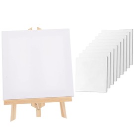 9 Pieces Canvas Small Mini Canvas with Mini Easel Set, Wedding Decoration Name Plate Children Painting, for Drawing Table Decoration Crafts