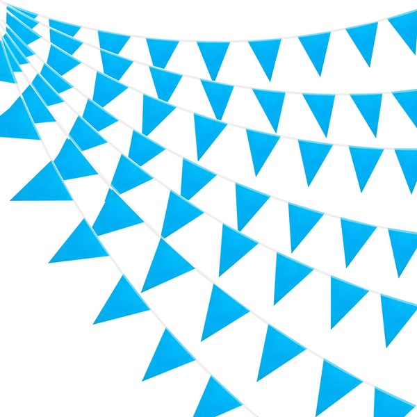 52pcs Blue Fabric Bunting, 66ft Reusable Waterproof Triangle Pennant Banner