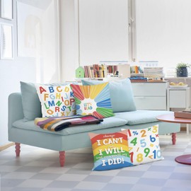 Bonhause Educational Kids Cushion Covers 45 x 45 cm Alphabet Inspirational Quote Colorful Soft Velvet Decorative Throw Pillow Covers for Sofa Couch Bed Home Decor Set of 4