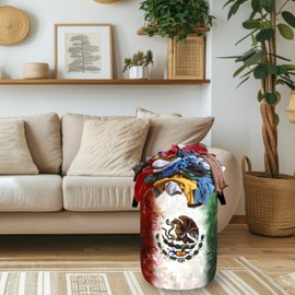 Vintage Mexican Flag Laundry Basket Oxford Cloth Foldable Mexico Laundry Hamper With Handle Portable Clothes Storage Organizer Basket 18.9 x 16.5 Inch Laundry Bag For Laundry Room/Bedroom/Bathroom