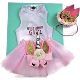 House of Furbaby Pink Unicorn Dog Birthday Outfit (XX-Small)