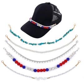 5pcs Trucker Hat Brim Chain for Man & Women, Detachable Pearl Beaded Cap Chain Strap Fashionable Metal Charm Baseball Hat Bar Supplies Decoration for Cap Jewelry DIY Accessories